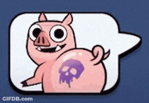 A Cartoon Pig With A Purple Skull Tattoo On Its Butt GIF