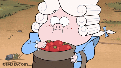 A Cartoon Pig With A Wig And A Bag Of Strawberries GIF