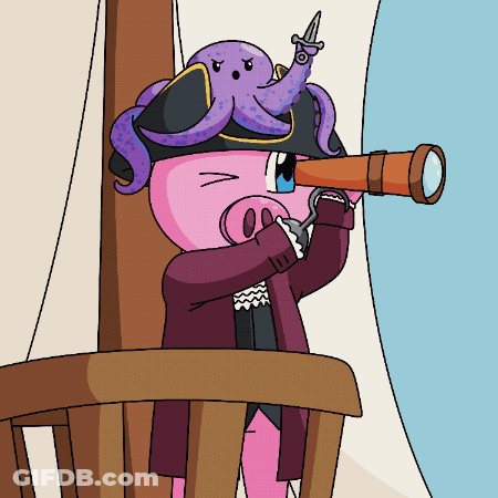 A Cartoon Pig With An Octopus On Its Head Looking Through A Telescope GIF