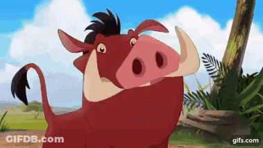 A Cartoon Pig With Large Tusks Is Standing Next To A Tree In The Jungle . GIF