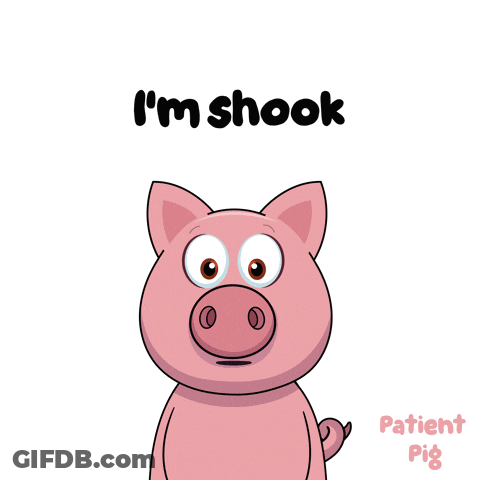 A Cartoon Pig With The Words " I 'M Shook " Below It GIF