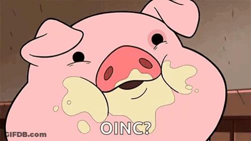 A Cartoon Pig With Yellow Liquid Coming Out Of Its Nose Is Saying Oinc . GIF