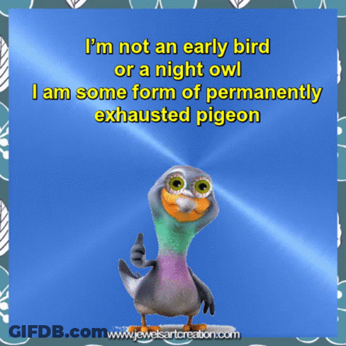 A Cartoon Pigeon Giving A Thumbs Up With A Blue Background And A Quote From Www.jewelsartcreation.com GIF