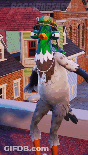 A Cartoon Pigeon Wearing A Military Hat And A Necklace GIF