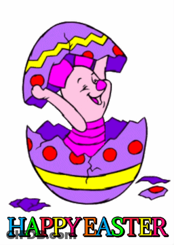 A Cartoon Piglet Coming Out Of An Easter Egg GIF