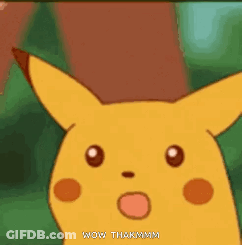 A Cartoon Pikachu Is Making A Surprised Face With His Mouth Wide Open . GIF