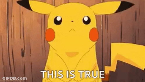 A Cartoon Pikachu Is Standing In Front Of A Wooden Wall And Says `` This Is True '' . GIF
