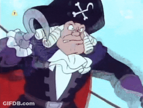 A Cartoon Pirate With A Hook On His Hat Has The Number 7 On The Bottom Right GIF
