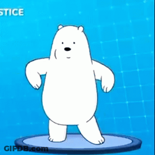 A Cartoon Polar Bear Is Standing On A Blue Circle On A Blue Background . GIF