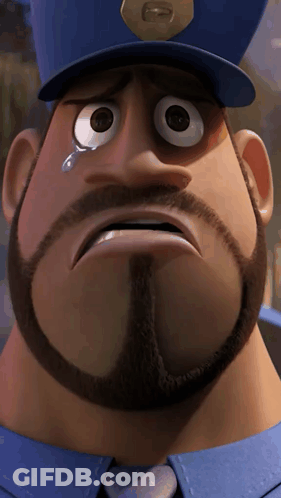 A Cartoon Police Officer With A Beard Has A Tear Running Down His Face GIF