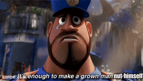 A Cartoon Police Officer With A Beard Says " It 'S Enough To Make A Grown Man Nut Himself " GIF