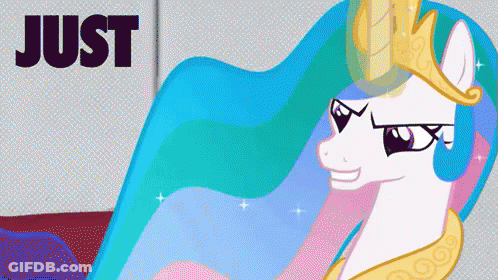 A Cartoon Pony Wearing Sunglasses And A Crown With The Word Just Above It GIF