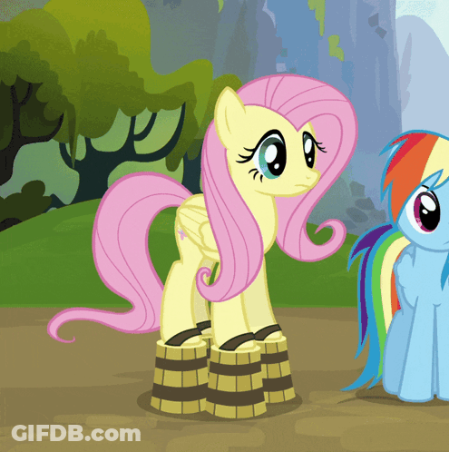 A Cartoon Pony With A Pink Mane Is Standing Next To A Rainbow Pony GIF