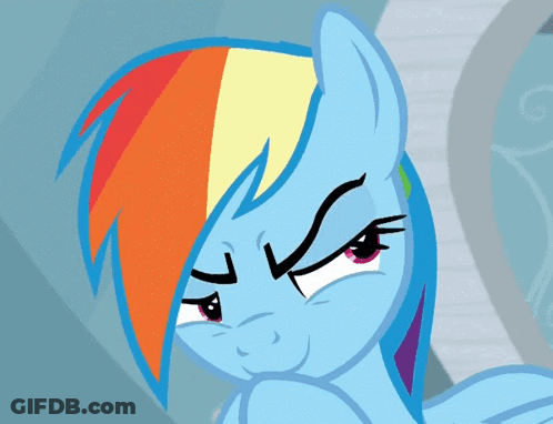 A Cartoon Pony With A Rainbow Mane Making A Funny Face GIF