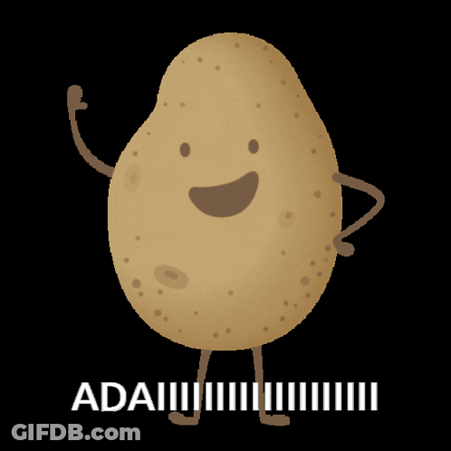 A Cartoon Potato With Arms And Legs And The Word Ada Behind It GIF