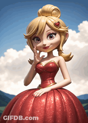 A Cartoon Princess In A Red Dress With A Heart On Her Head GIF