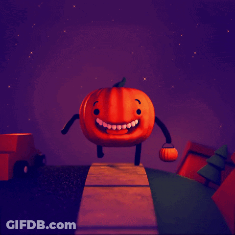 A Cartoon Pumpkin With Arms And Legs Is Holding A Pumpkin GIF