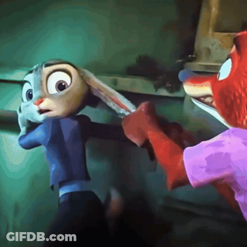 A Cartoon Rabbit And A Fox Are Fighting Each Other GIF