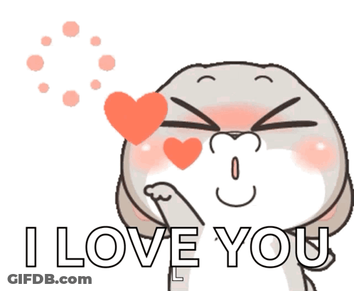 A Cartoon Rabbit Blowing A Heart With The Words " I Love You " Written Below It GIF