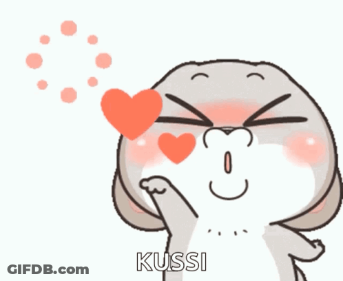 A Cartoon Rabbit Blowing A Kiss With A Heart In Its Eyes And The Word Kussi Below It GIF