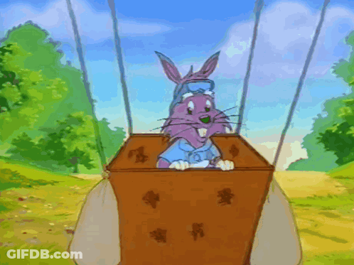A Cartoon Rabbit In A Hot Air Balloon GIF