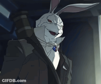 A Cartoon Rabbit In A Suit And Tie Holds A Gun GIF