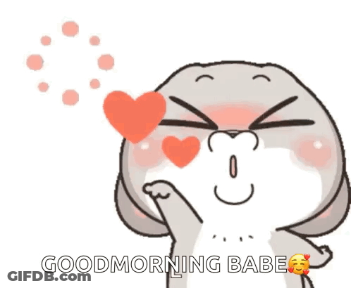 A Cartoon Rabbit Is Blowing A Heart In The Air With The Words `` Good Morning Babe '' . GIF