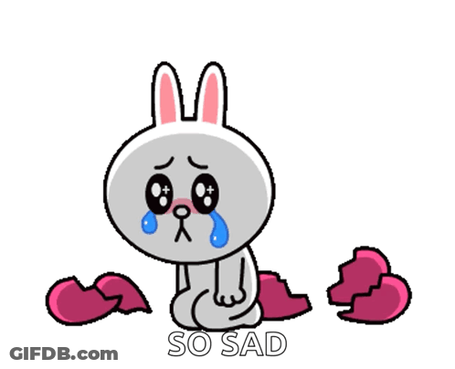 A Cartoon Rabbit Is Crying And Surrounded By Broken Hearts And The Word So Sad GIF