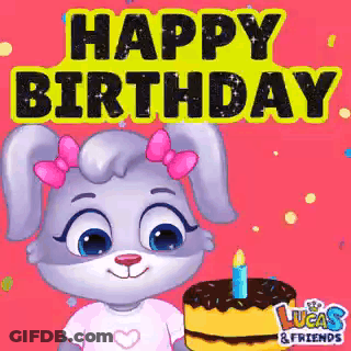 A Cartoon Rabbit Is Holding A Birthday Cake With A Candle . GIF
