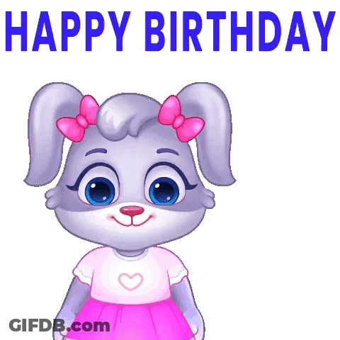 A Cartoon Rabbit Is Holding A Bouquet Of Flowers And Saying Happy Birthday GIF