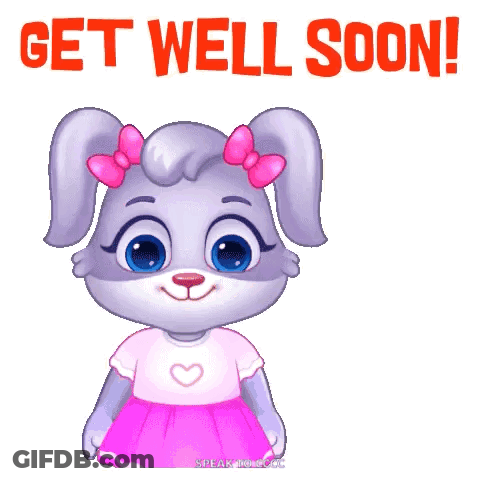 A Cartoon Rabbit Is Holding A Bouquet Of Flowers And The Words Get Well Soon GIF