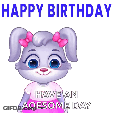 A Cartoon Rabbit Is Holding A Bouquet Of Flowers And Wishing Someone A Happy Birthday . GIF