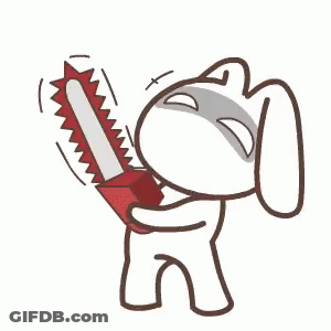 A Cartoon Rabbit Is Holding A Chainsaw In His Hand . GIF