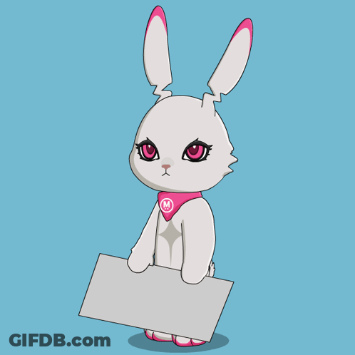 A Cartoon Rabbit Is Holding A Sign That Says $ Mega GIF