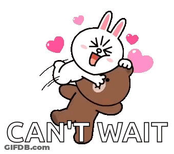 A Cartoon Rabbit Is Holding A Teddy Bear With The Words Can 'T Wait Written Below It . GIF