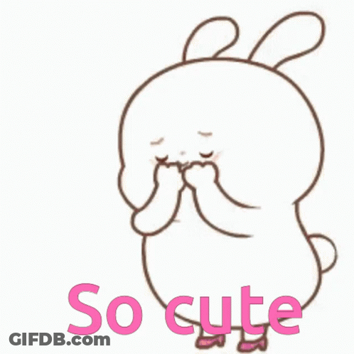 A Cartoon Rabbit Is Holding Its Hands To Its Face And A Heart Is Above It . GIF