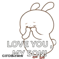 A Cartoon Rabbit Is Saying `` I Love You , My Son '' With A Heart In The Background . GIF
