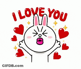A Cartoon Rabbit Is Saying `` I Love You '' Surrounded By Hearts . GIF