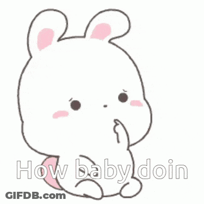 A Cartoon Rabbit Is Sitting Down With A Question Mark On Its Head And Asking How Baby Doin . GIF