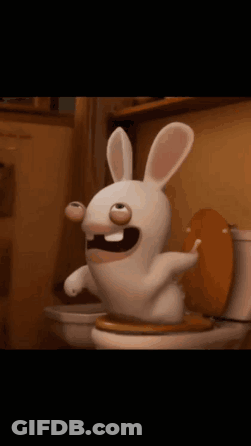 A Cartoon Rabbit Is Sitting On A Toilet With Its Eyes Closed . GIF