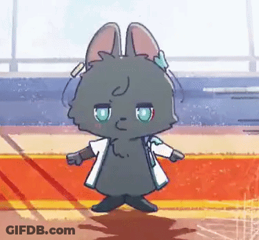 A Cartoon Rabbit Is Standing On A Red Carpet Wearing A White Coat And Headphones . GIF