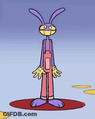 A Cartoon Rabbit Is Standing On A Red Surface With His Arms Outstretched GIF