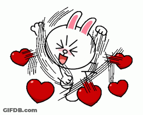 A Cartoon Rabbit Is Surrounded By Red Hearts And Is Making A Funny Face GIF