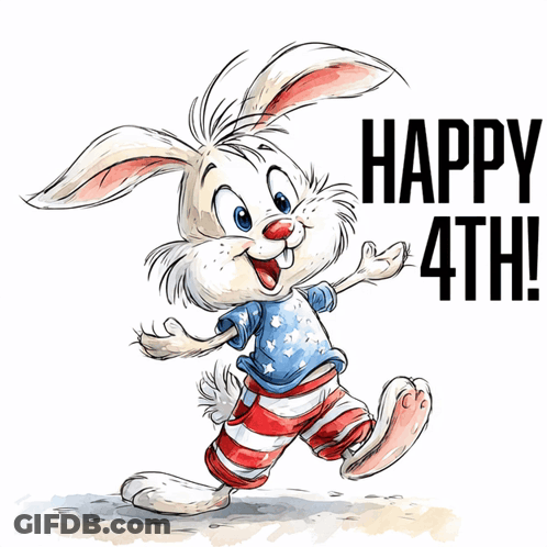 A Cartoon Rabbit Is Wearing A Shirt That Says ' Happy 4Th ' On It GIF
