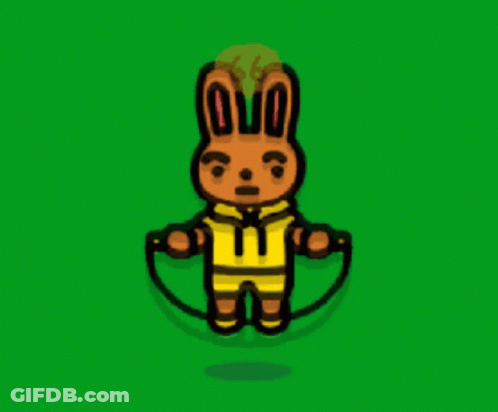 A Cartoon Rabbit Jumping A Jump Rope With The Number 68 Above It GIF