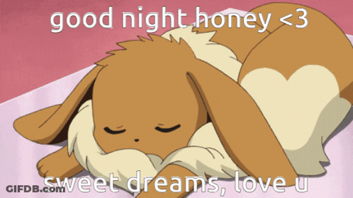 A Cartoon Rabbit Laying On A Bed With The Words Good Night Honey < 3 Sweet Dreams Love U On The Bottom GIF
