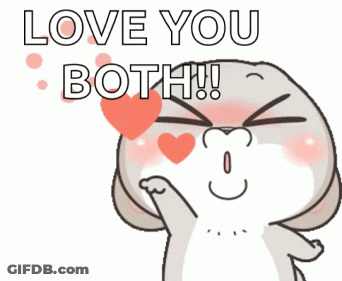 A Cartoon Rabbit Says Love You Both With A Heart In Its Eyes GIF