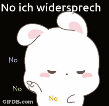 A Cartoon Rabbit Says " No Ich Widersprech " In A Black Background GIF