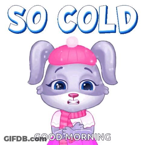A Cartoon Rabbit Wearing A Pink Hat And Scarf With The Words So Cold Good Morning Below It GIF