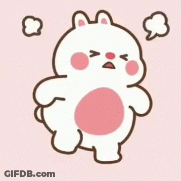 A Cartoon Rabbit With A Big Pink Heart On Its Chest Is Standing On A Pink Background . GIF